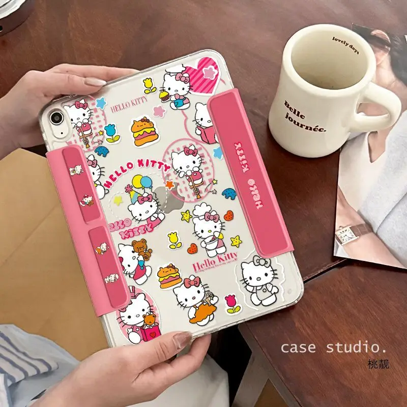 

New Protective Case For iPad Air 4 5 6 7 11 Inch 7th 8th 9th 10th Pro 2022 Magnetic Suction Y-Fold Detachable Cover Hello Kitty