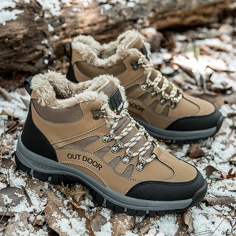 

Brand Men Winter Boots Waterproof Hiking Shoes Warm Fur Ankle Boots Anti-slip Outdoor Men Casual Work Shoes Mountain Snow Boots