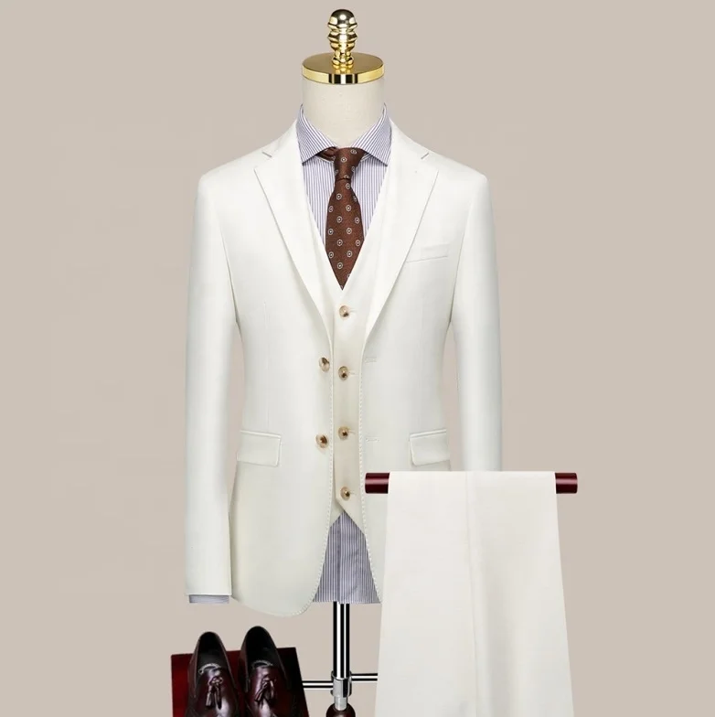 High Quality White Formal Men Suit Set For Spring Summer Wear Business Men Wedding Suits