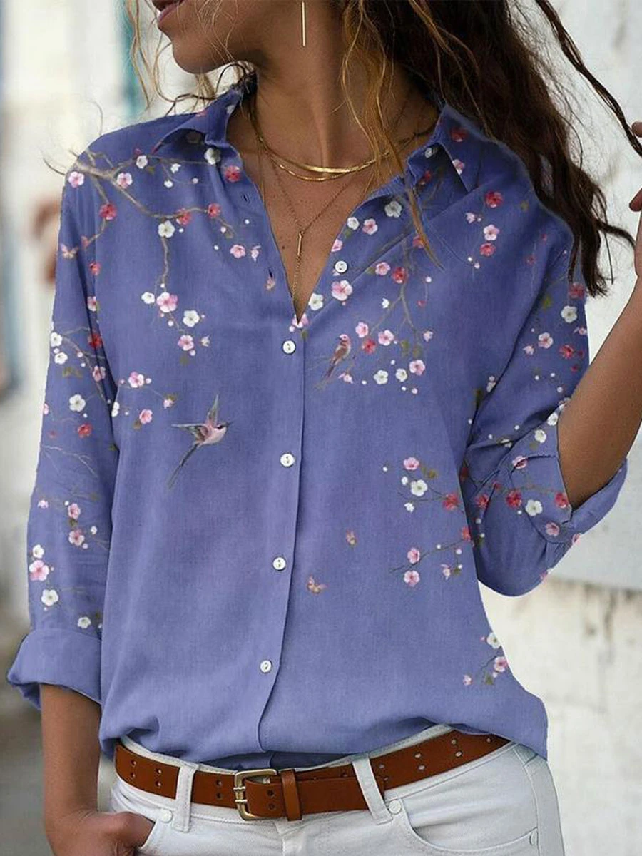 Women Shirt Daily Weekend Blouse Long Sleeve Button Print Shirt Collar Casual Streetwear Tops Print