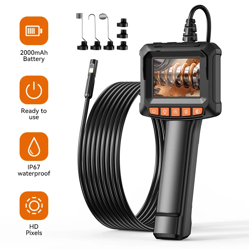 Industrielle Endoskopkamera mit 2,4-Zoll-IPS-Bildschirm, HD1080P, Einzelobjektiv, 8 LEDs, IP67,