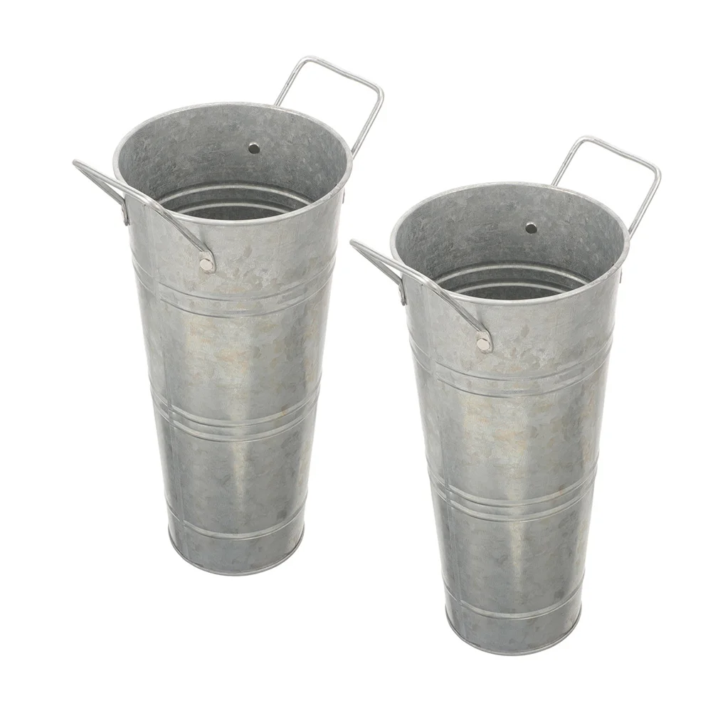 

2Pcs Vintage Galvanized Metal Flower Buckets Rustic Iron Flower Pot Bucket for Home Office Wedding Decor Rustic Vase