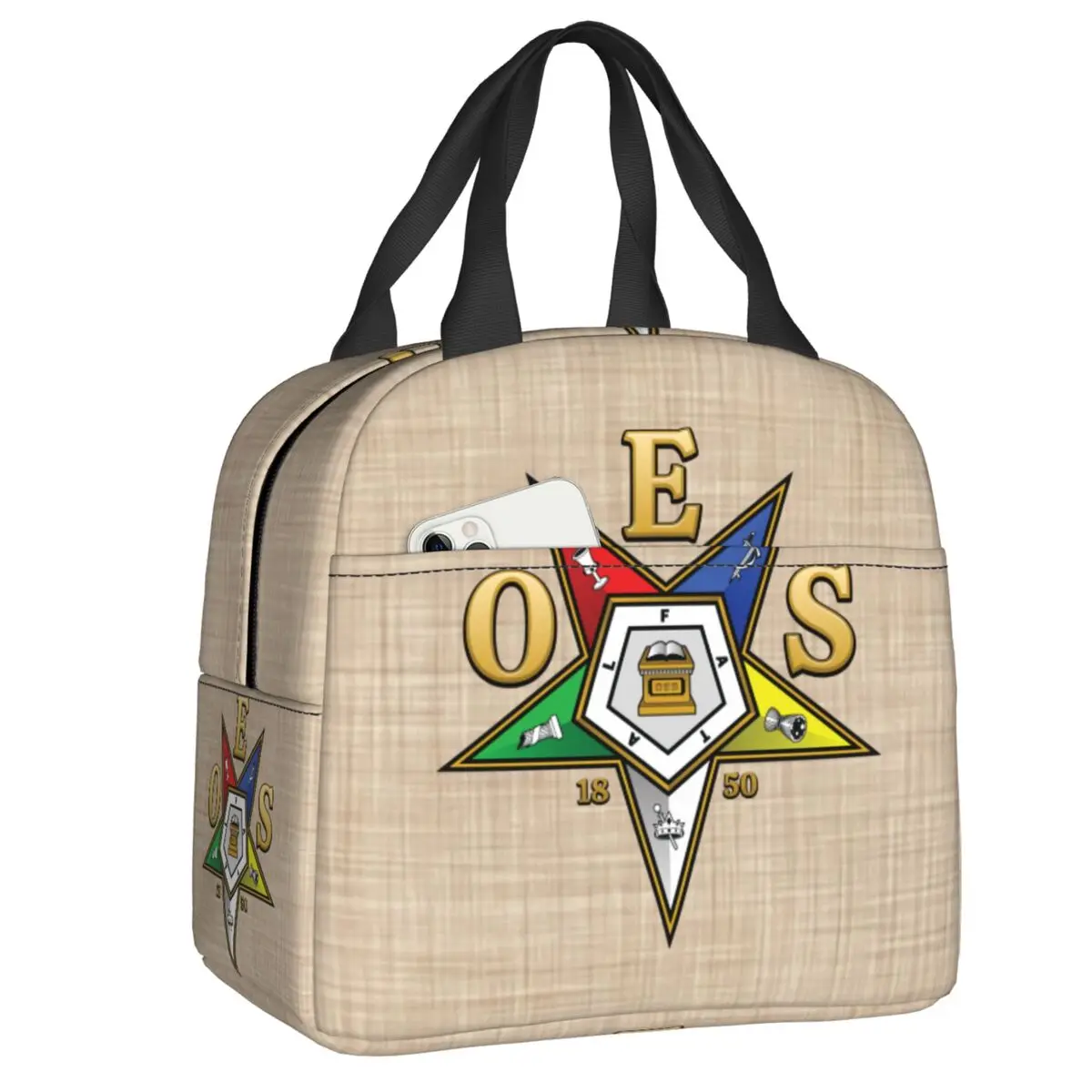 Custom OES Emblem Order Of The Eastern Star Thermal Insulated Lunch Bags Resuable Lunch Container Multifunction Food Bento Box