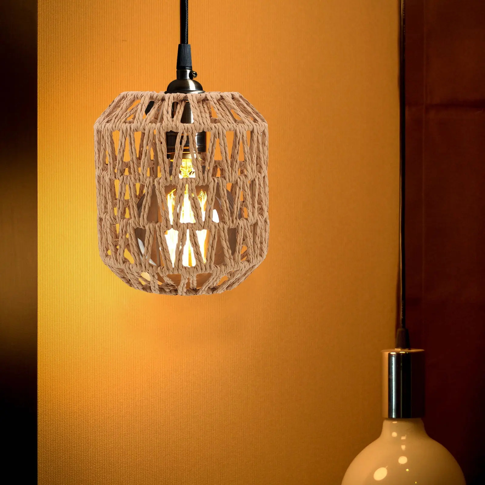 Handwoven Paper Rope Lampshade Rustic Farmhouse Pendant Light Cover Small Hanging Ceiling Lamp Shade Decorative Lamp Guard
