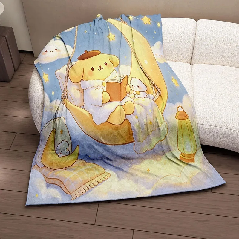 3D Print Soft Flannel Blanket, Cute Pompompurin Cartoon Moon Sky, Comfort Throw For Bed, Sweet Surprise Gift For Teen Girls