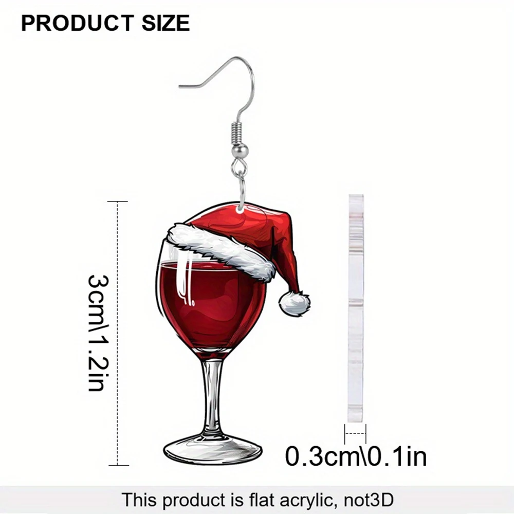 Christmas Red Wine Glass Drop Earrings Christmas Hat New Year Wine cup Acrylic Pendant Earrings Woman Friends Jewelry Gift