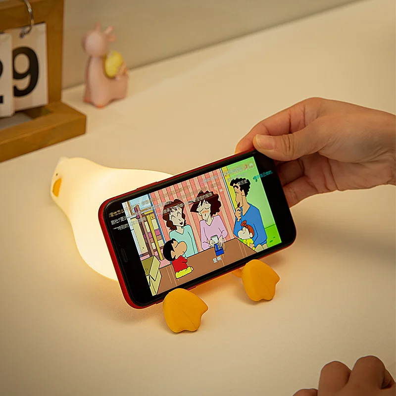 Lying Flat Duck Night Light Silicone Cute Light Up Yellow Duck 3-Level Bedside Desk Touch Night Lamp Baby Kids Room Kawaii Decor