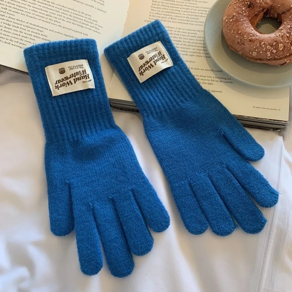 Cozy One Size Full Finger Knitted Gloves Warm Lining 10Colors Warm Winter Gloves Faux Cashmere Gloves Typing Use