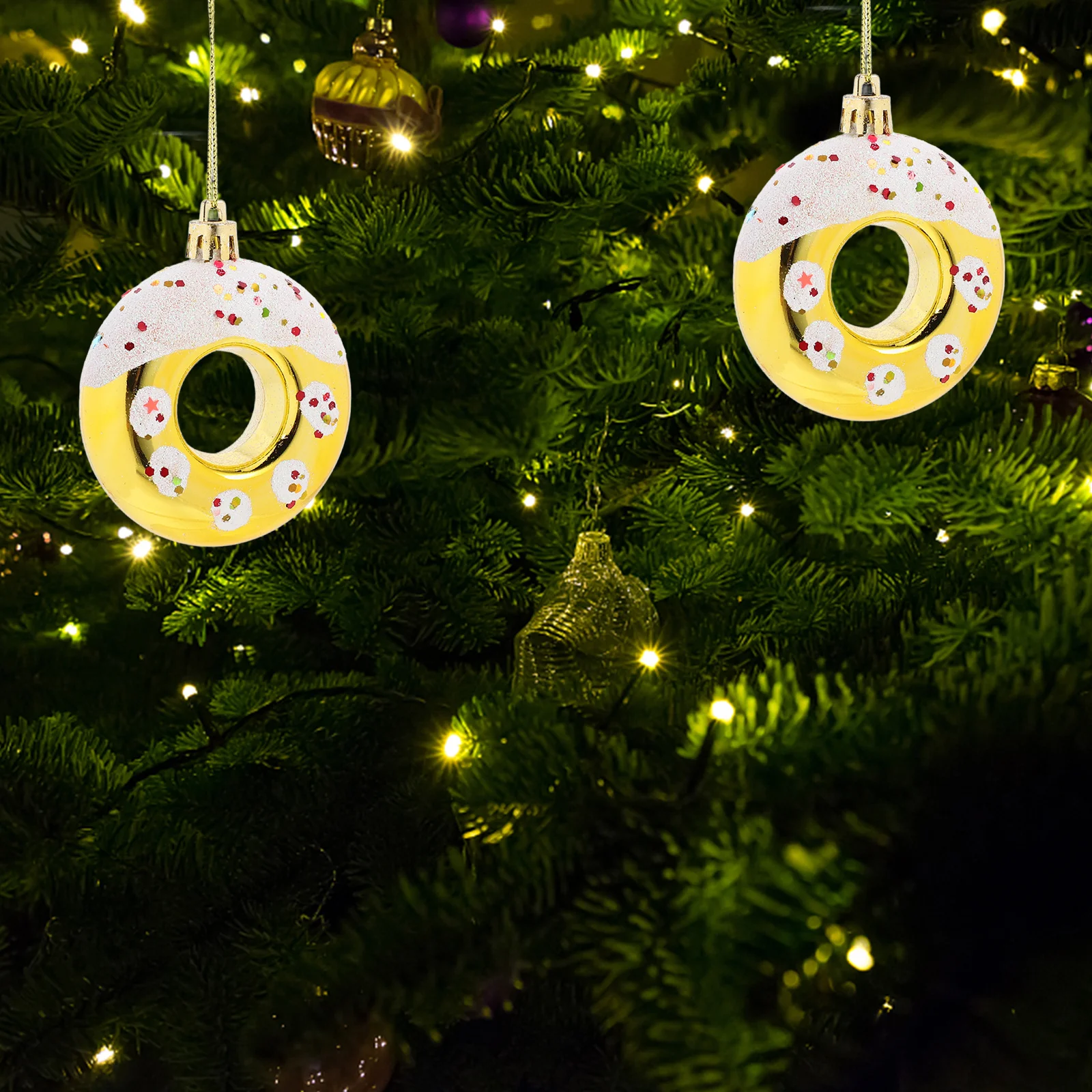 

4pcs Christmas Donut Ornament Set Colorful Dessert Hanging Decor For Tree Home Party Supplies Xmas Birthday Holiday Decoration