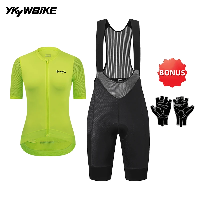 YKYWBIKE Damen Pro Team Radsport-Set Frühling Sommer SPF50+ Trikot 6H Ausdauer Gepolsterte Trägerhose Rennrad MTB Radsport-Outfit – Detail 34
