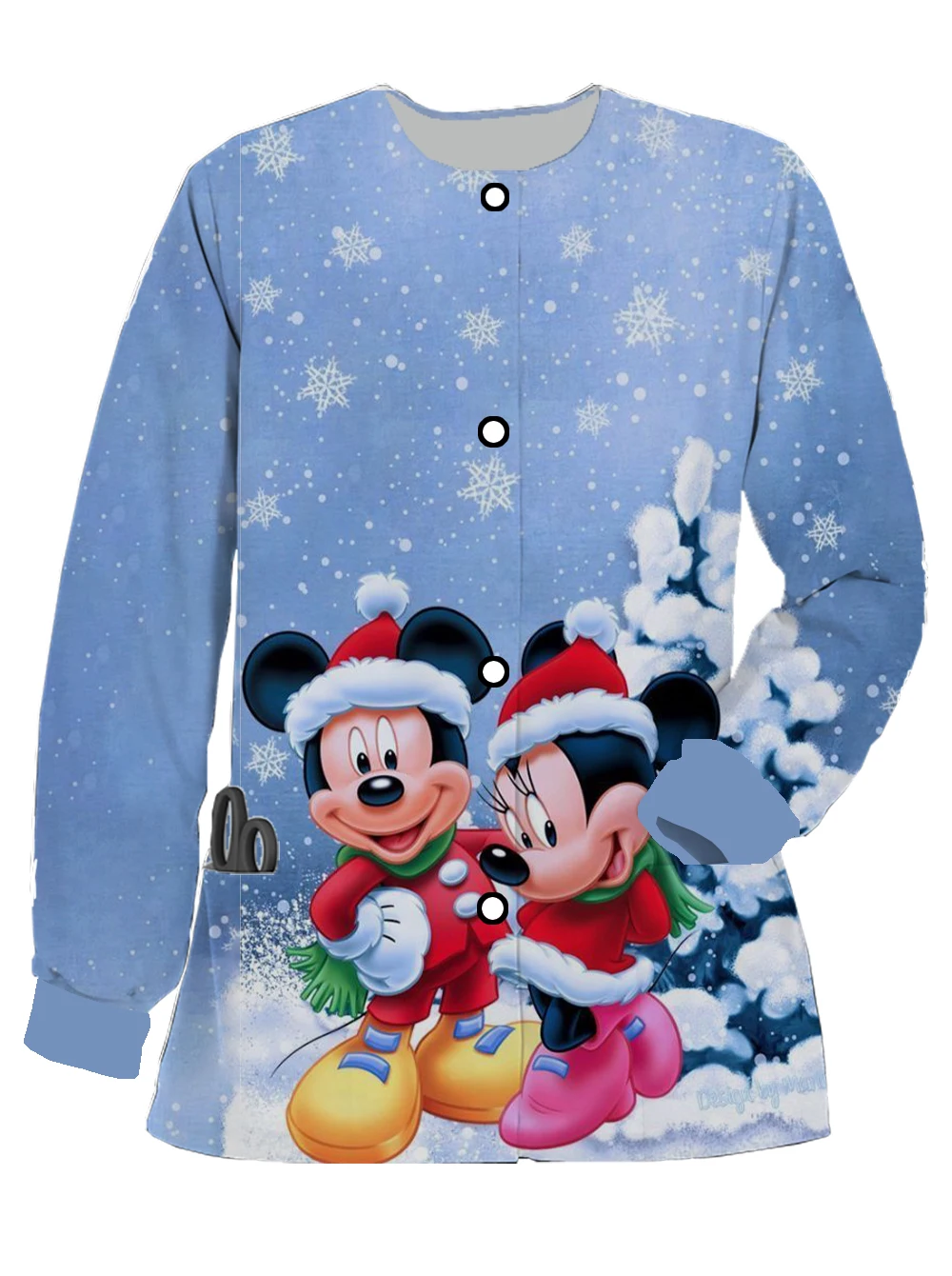 Women's long-sleeved button nurse uniform Disney Mickey print Christmas pet doctor work clothes spring and autumn pocket jacket