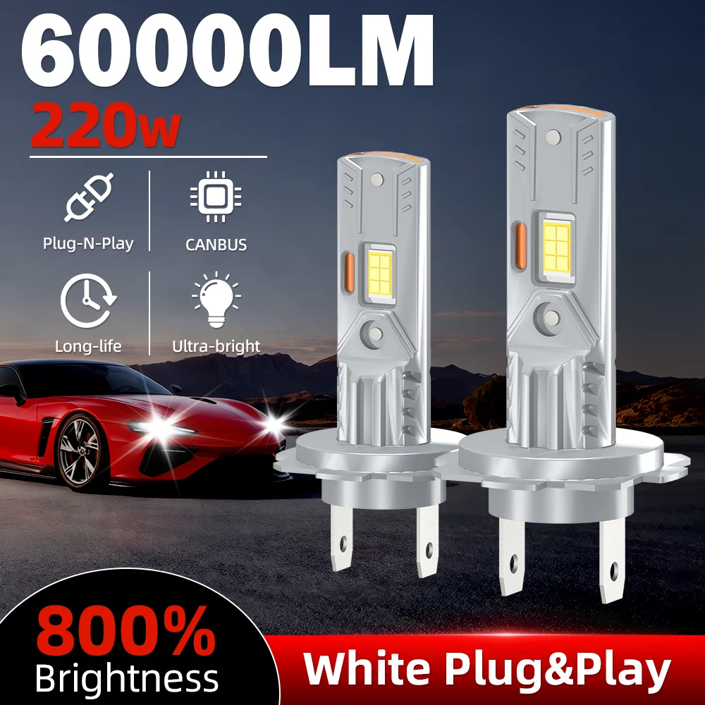 

H7 LED Headlight Bulbs 60000LM Canbus 220W Single Copper Tube H1 H4 H11 9005 HB3 9006 HB4 Car Lights 12V 6000K Auto Headlamps