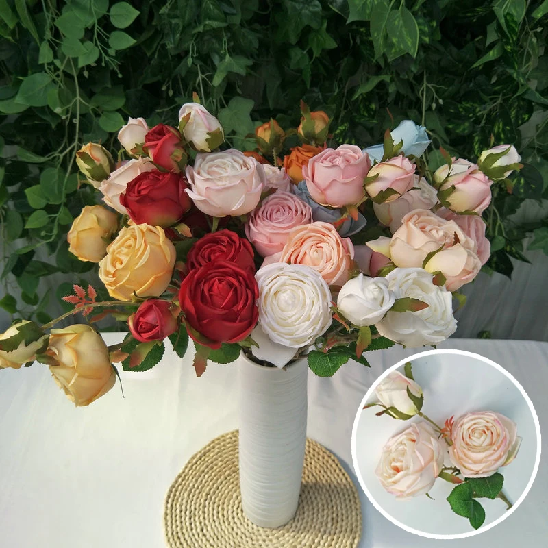 2/5pcs European Style 3-Head Rose Simulation Bouquet Fake Flowers Home Decoration Wedding Simulation Rose Flower Arrangement