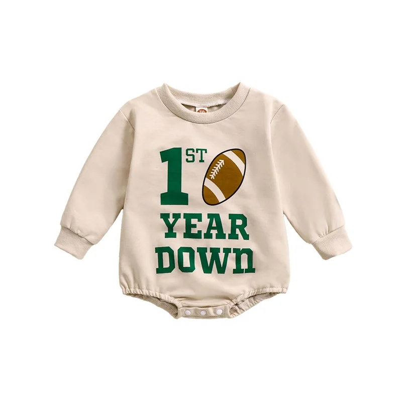 Baby Boy Football Romper Letter Rugby Print Long Sleeve Sweatshirt Jumpsuit Casual Fall Clothes