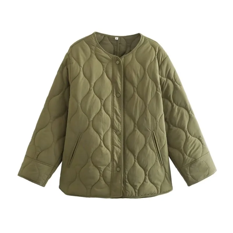 

2025 Autumn Winter Women's European & American Style Cotton Padded Jacket Round Neck Loose Fit with Diamond Quilting Jackets