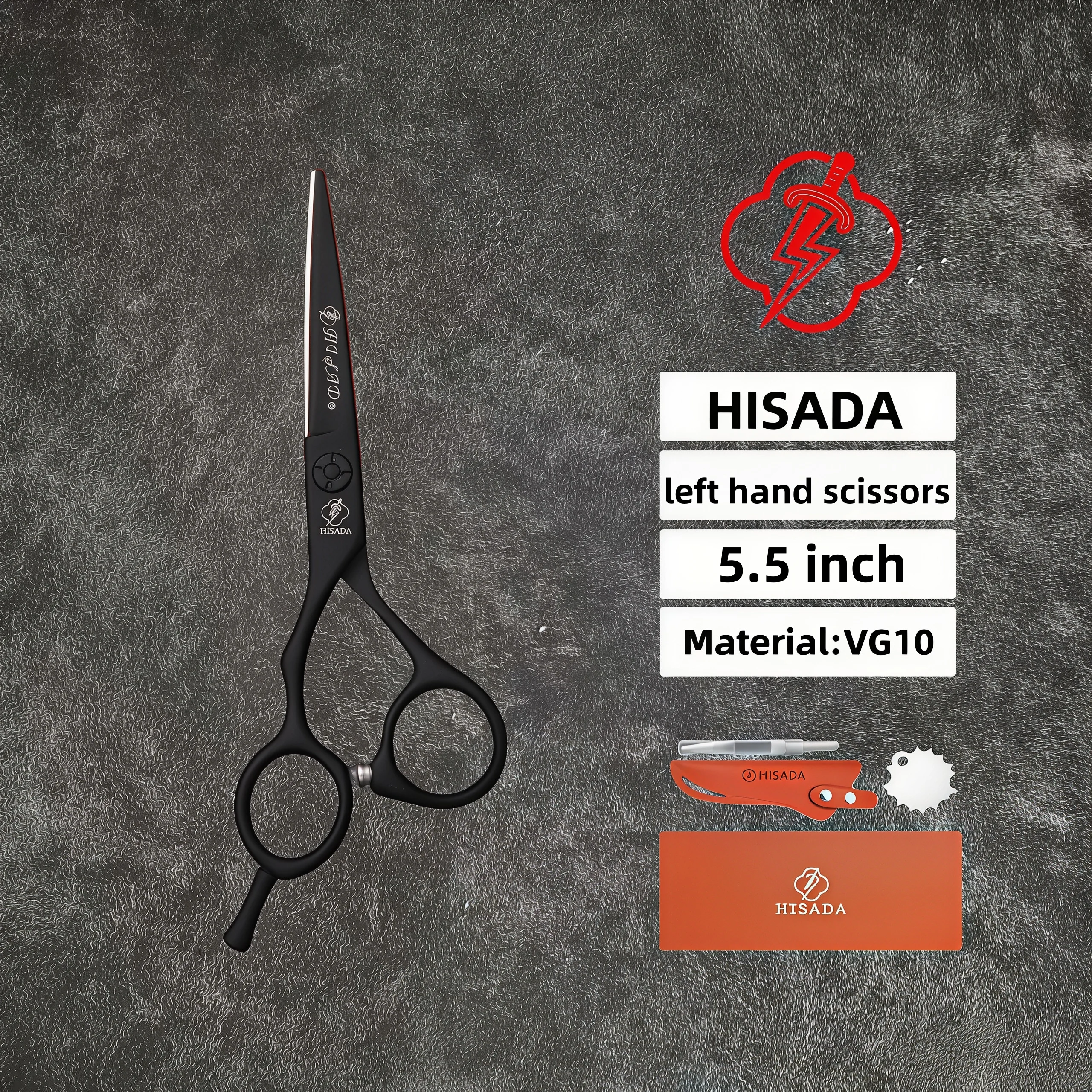 HISADA left hand hair scissors 5.5 inch Professional barber scissors VG10 Stainless Steel，Hairdresser Styling Tool