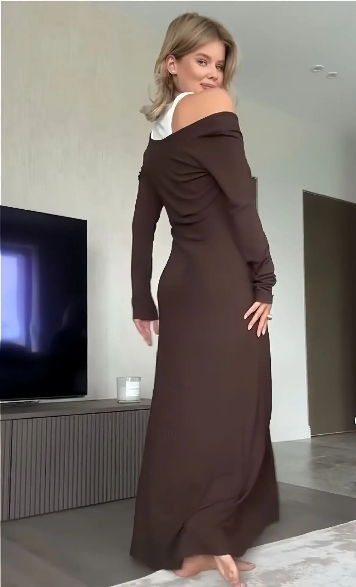 Odzież damska Sukienka damska 2026 Sukienka T-shirtowa dla kobiet Letnia sukienka z modalu Imitacja dwuczęściowej sukienki z wysokim stanem w kształcie litery A Długie sukienki