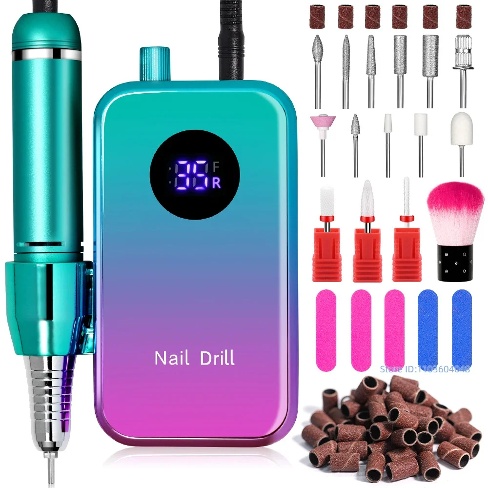 35000RPM Rechargeable Nail Drill Machine with LCD Display Low Noise Professional Nail Polish Grinder Nail Accessories Set