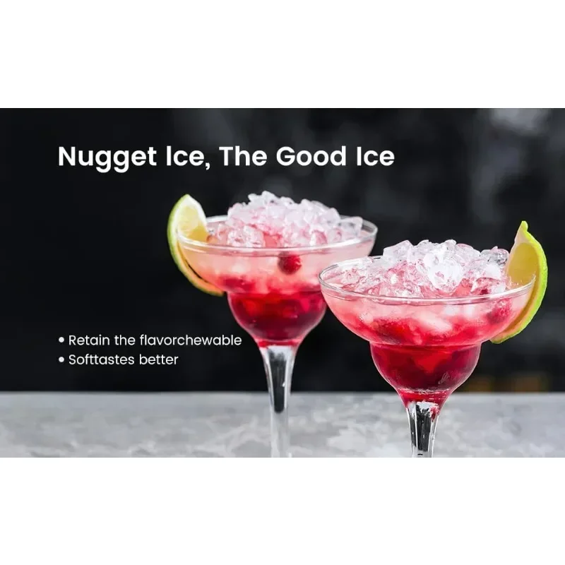 Nugget Ice Maker Countertop Portable Crushed Pebble Machine Self Cleaning Ice Makers One-Click Operation Soft Chewable Ice