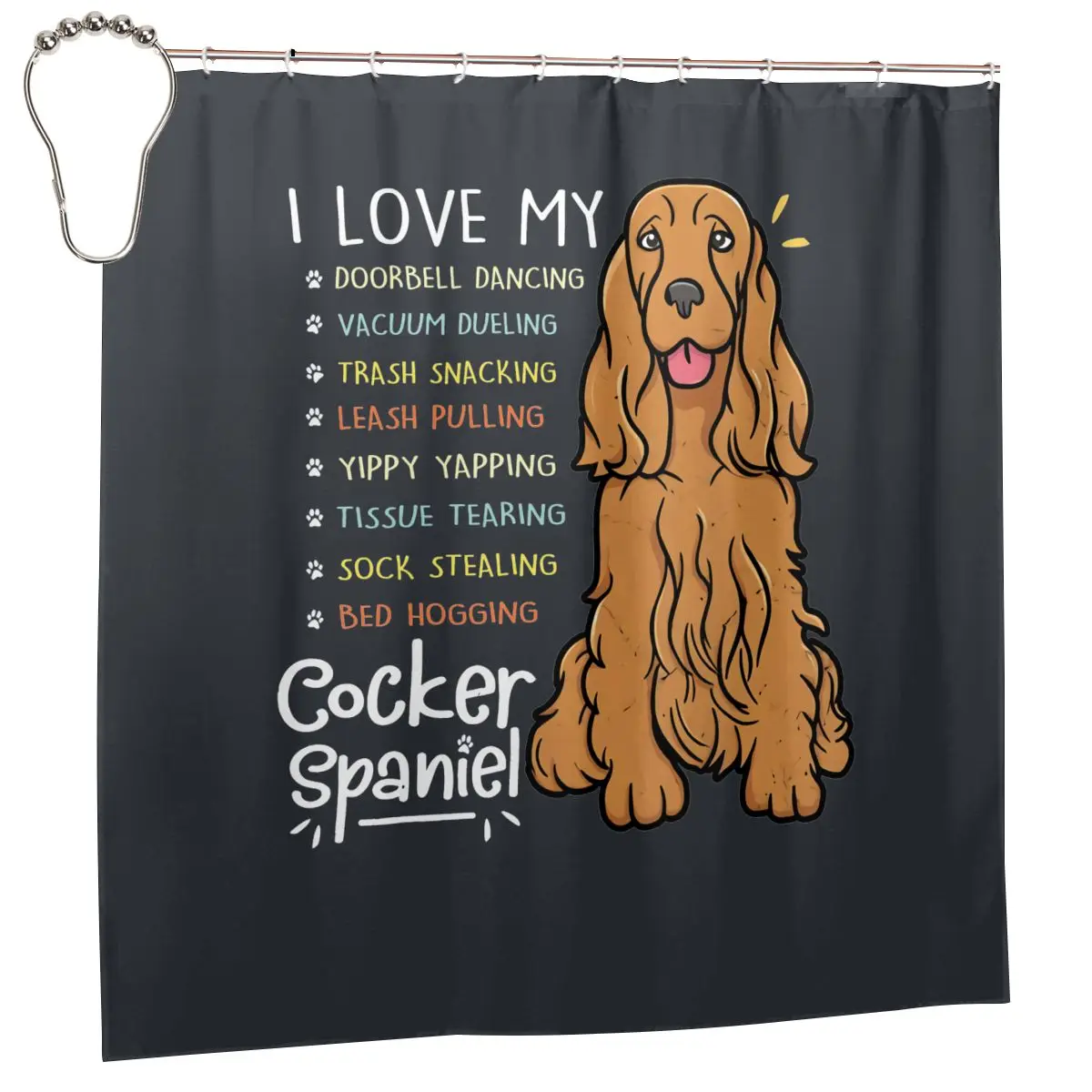 I Love My Cocker Spaniel Dog Shower Curtain Bathroom Curtain Shower Luxurious Mildew Proof