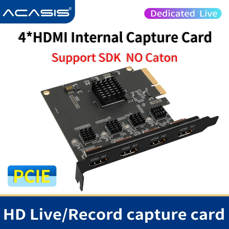 Acasis 4 Channel HDMI-compatible/SDI PCI-E Video Capture Card 1080p 60fps OBS Wirecast Live Broadcast Streaming Adapter Quad