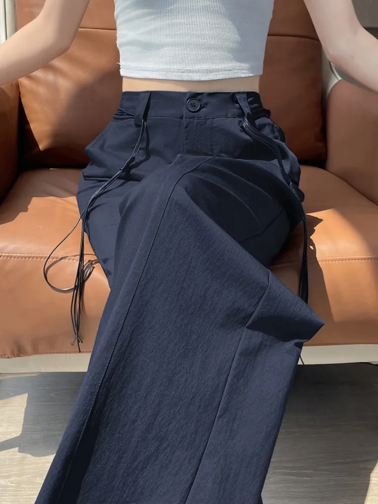 

Брюки из ледяного шелка быстросохнущие, с высокой талией, утягивающие, широкие, повседневные, прямого кроя, свободные, летние, тонкие, для невысоких девушек