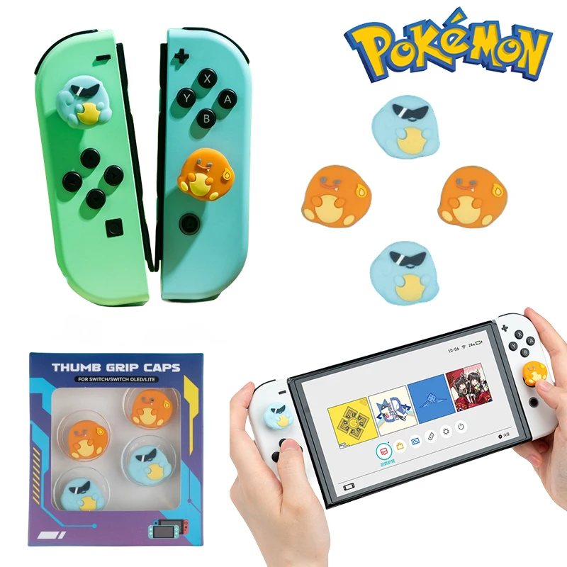 4pcs Pokemon Cartoon Silicone Switch Thumb Stick Grip for Nintendo NS Oled Lite Joystick Cover Kawaii Joy-Con Controller Case