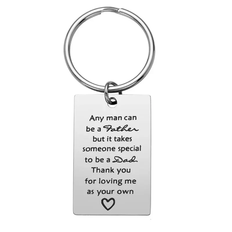 Cute Fathers Day Birthday Keychain Pendant Dad Step Dad Key Chain Keyring Thank You for Loving Me As Your Own