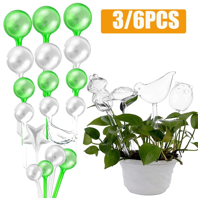 Green 6pcs PVC Faux Glass Automatic Plant Waterer Clear Sphere Bird Home Garden Tank Patio Drip Irrigation System Accessories