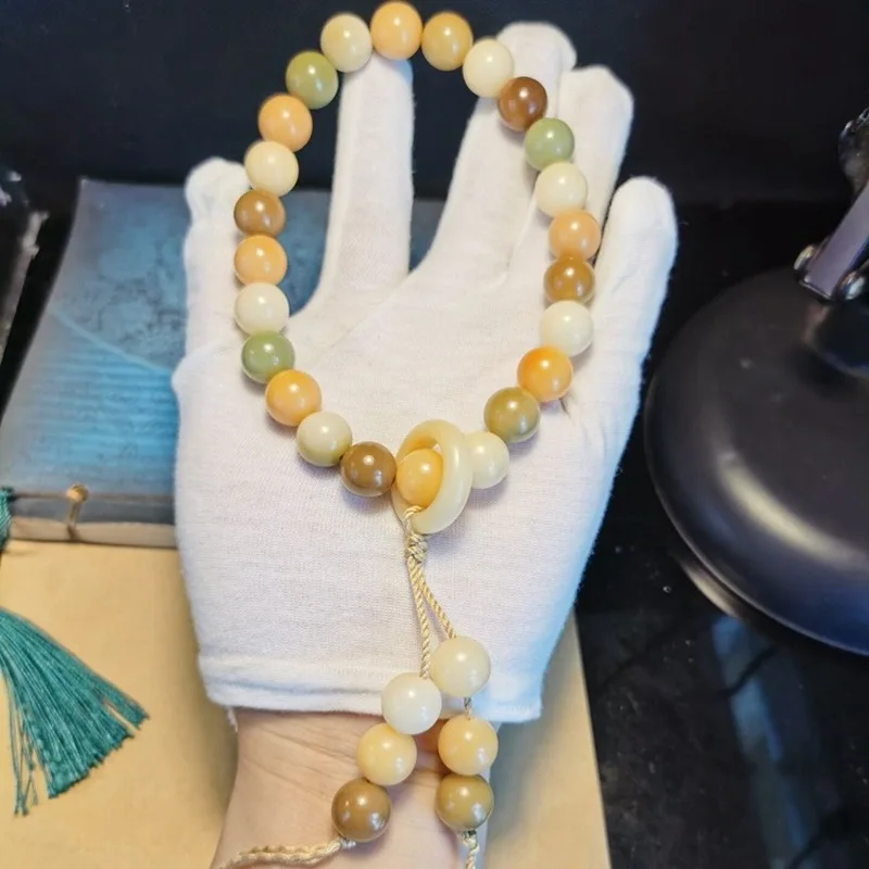 Natural multi-colored candy-colored Bodhi root hand-held high-polish vintage-style barrel Bodhi beads original design