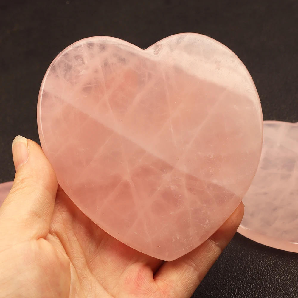 Big Size Natural Rose Quartz Coaster Heart-shape Crystal Pad Jewelry Display Tray Flake Texture Transparent Gemstone - view 2