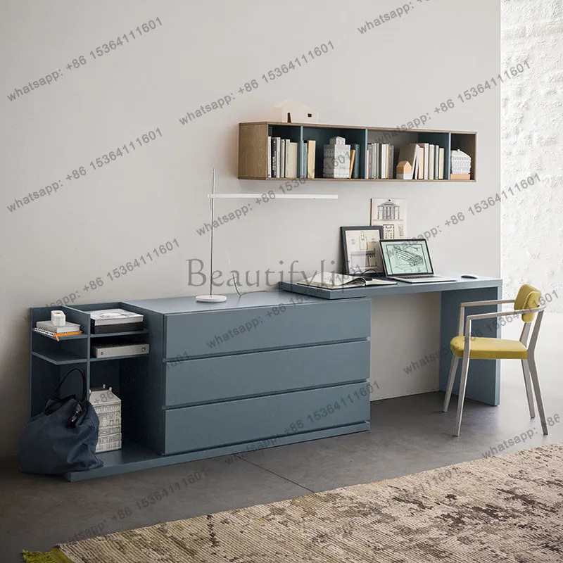 Factory Direct Italian minimalist desk and bookshelf integrated living room, bedroom, writing   office computer desk