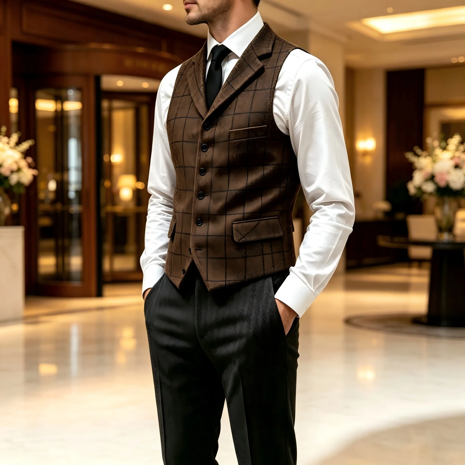 Men'S Formal Wear Waistcoat - Men's Plaid Wool Herringbone Tweed Suit
