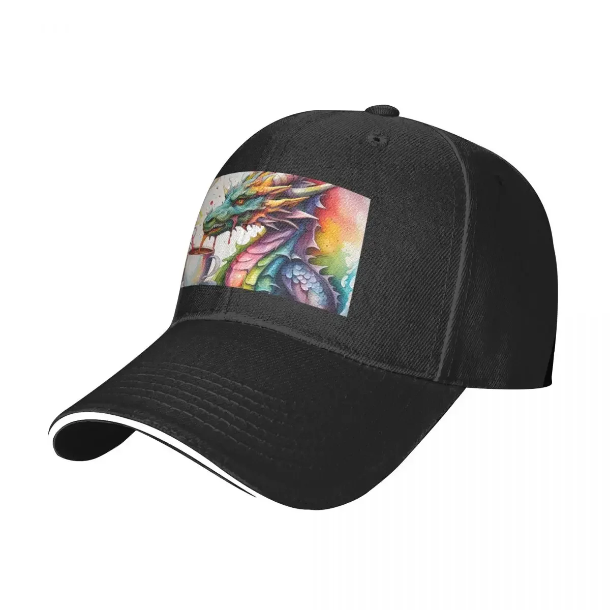 Watercolor Dragon with his Morning Coffee Baseball Cap Luxury Cap Luxury Hat Sunhat Caps Women Men's