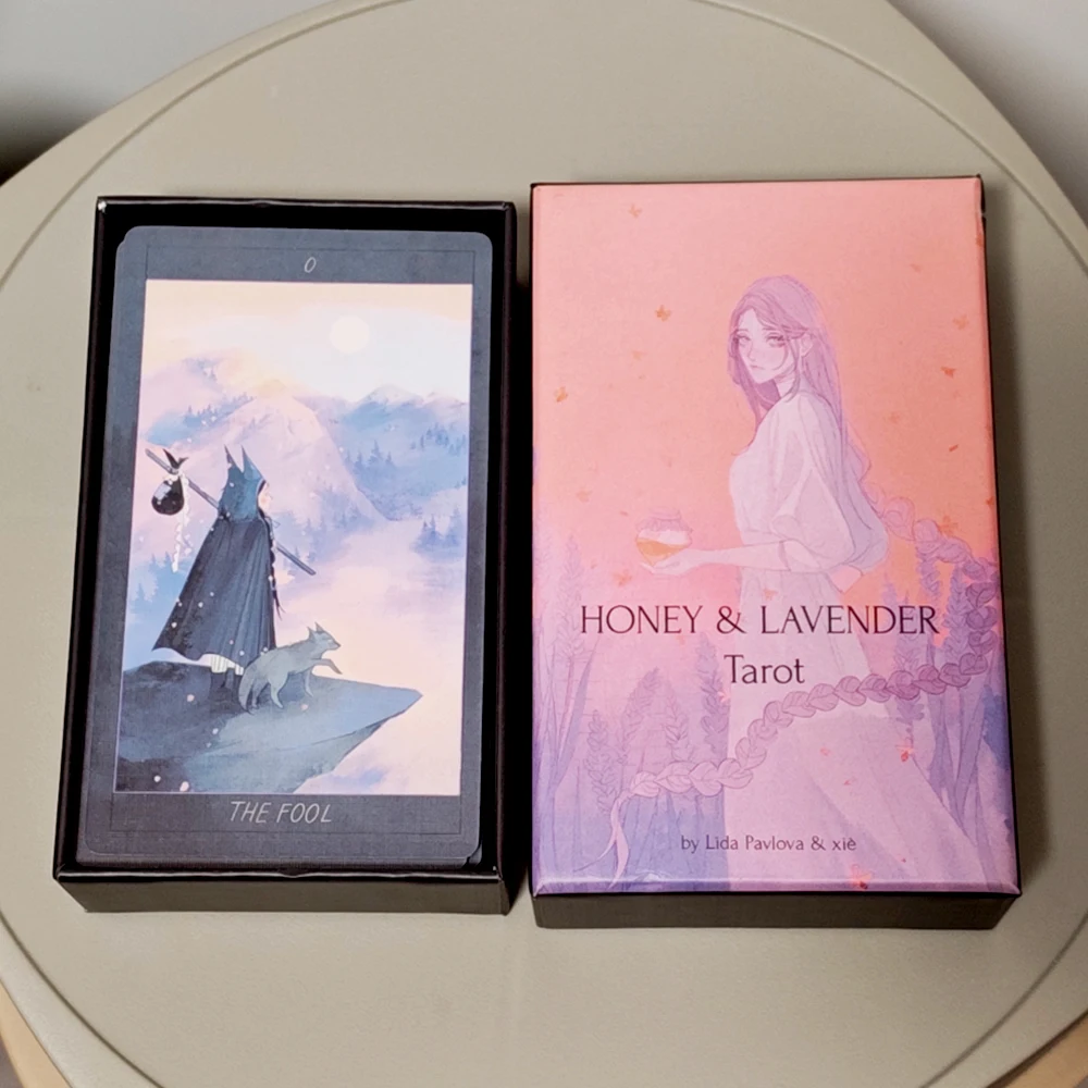 

Honey and Lavender Tarot in Rigid Box 12*7cm Fairy Tale and Fantasy Deck 78 Cards Printed on 350GSM Double-embossed Cardstock