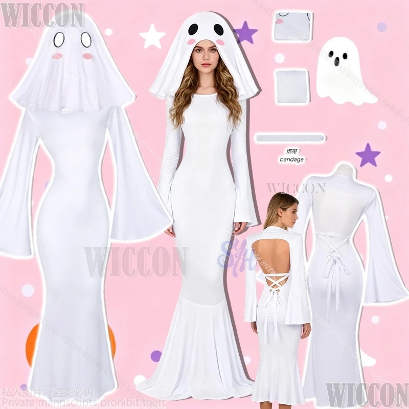 

Аниме Хэллоуин сценическое представление Kawaii милый призрак косплей ужас невесты белое свадебное платье сексуальное с открытой спиной Лолита Comic Con Cos