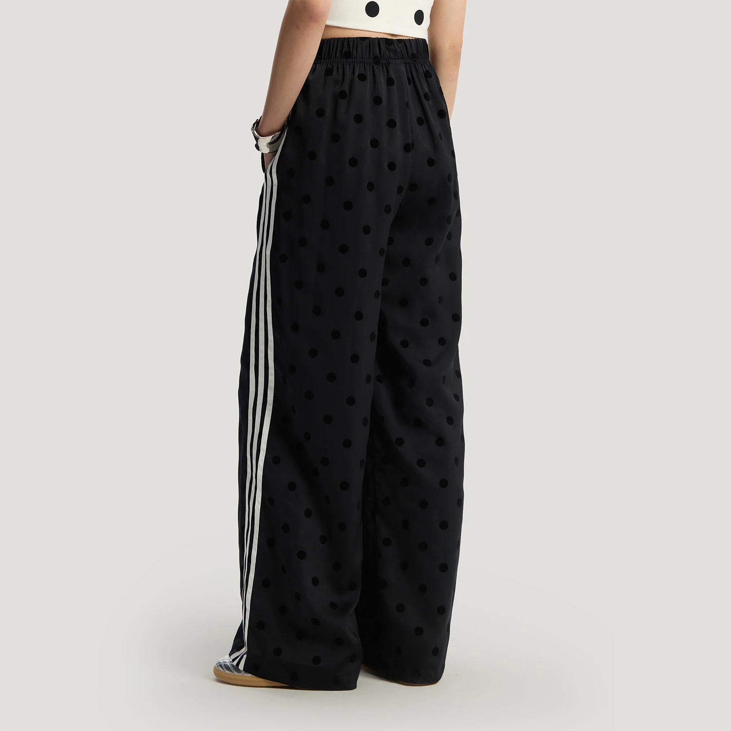 Adidas genuine clover new women's black and white wide leg sports pants KV1169