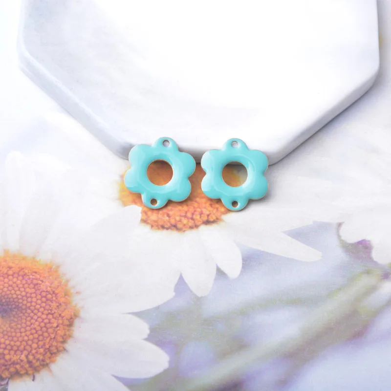 10 Stück Kupfer-Emaille Doppelloch-Blumenverbinder Anhänger Zweiseitige Öltropfen-Charms DIY Schmuck Armband Halskette Herstellung – Detail 12