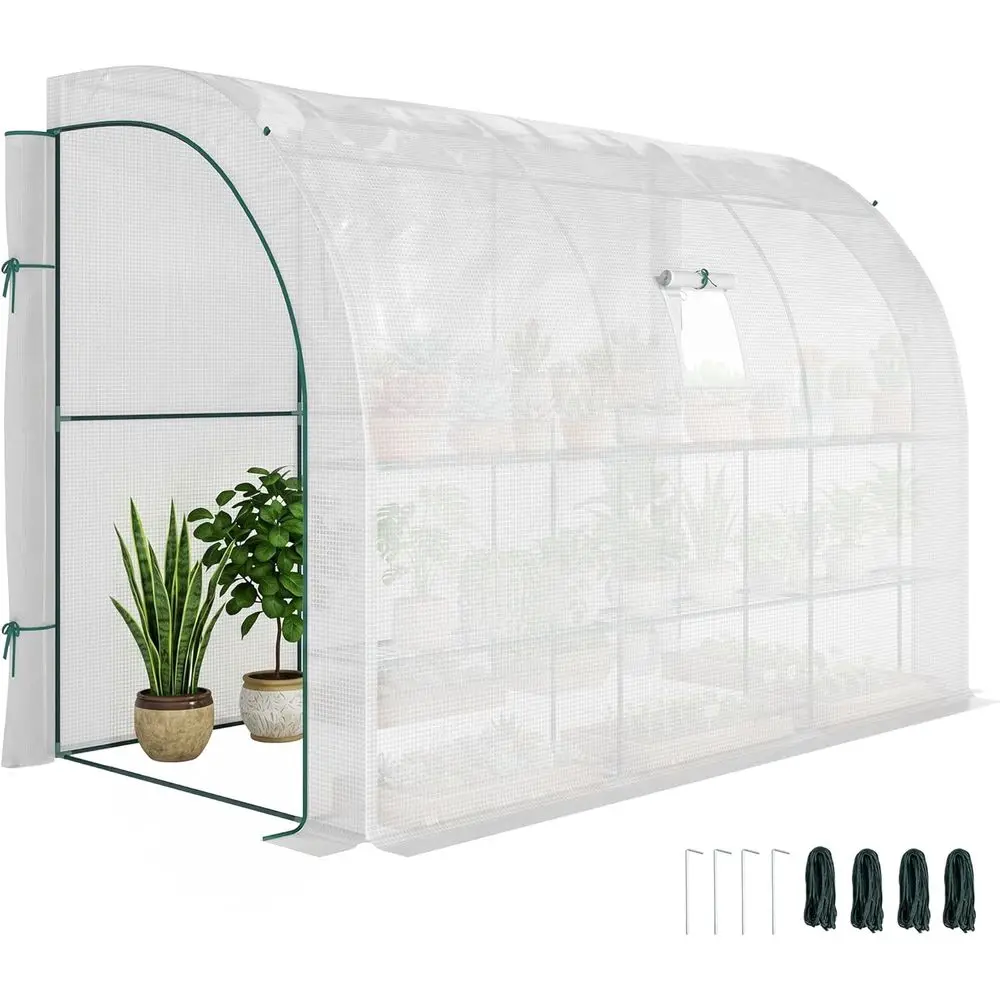 

10ft x 5ft x 7ft Walk-In Greenhouse, Plant Nursery with Roll-up Doors, PE Cover, 3 Shelves, White
