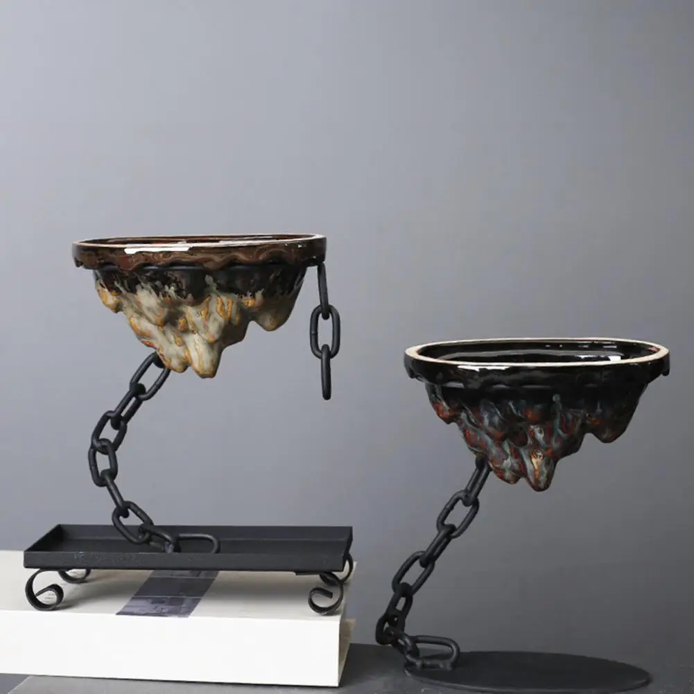 وعاء زارع نباتات الحديد الفن دائرة/قاعدة مربعة السيراميك زارع نباتات محاكاة سلسلة الجنينة تعليق اناء للزهور