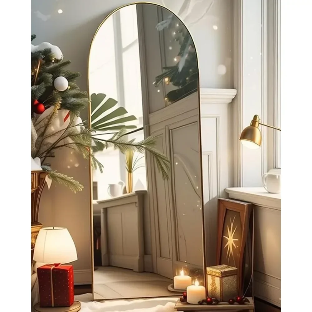 Full Length Mirror, with Stand, Arched,Standing Mirrores, Tall Mirrors, Wall Mounted,Large Frame - Gold