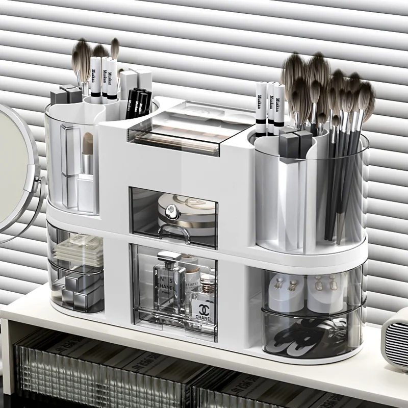 

Настольный органайзер для косметики премиум-класса: вращающаяся подставка для кистей, помад и средств по уходу за кожей