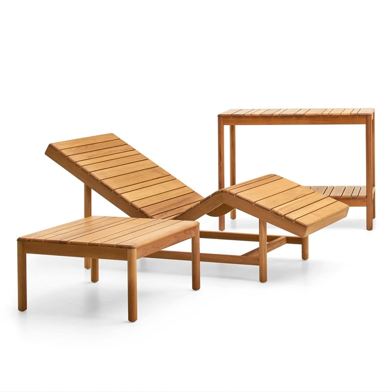 屋外ホテルリゾート日光浴用ラウンジャー籐製ビーチラウンジチェアチーク製防水スイミングプールビーチレジャーサン