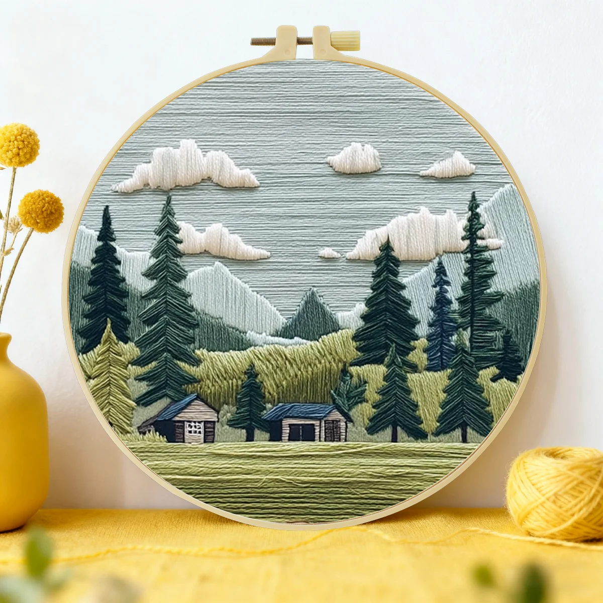 1 Stück 20X20CM/15X15CM 7,87/6,3 Zoll Stickerei-Starter-Kit DIY-Set Heimdekoration, Grasland, Stickerei-Set – Detail 1