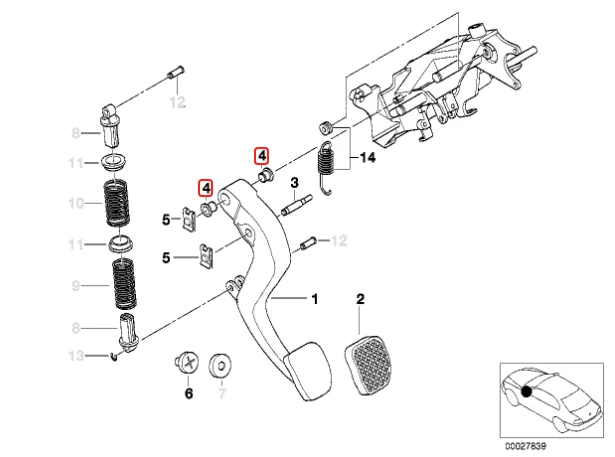 Messingbuchsen für Kupplungs-/Bremspedal für BMW E36 E46 E90 E91 E92 E93 E39 E60 F10 F20 F22 F30 X3 E83 X5 E53 Z4, für MINI R50 R53 R56, Ersatz für 35211109541, 35211158290, 35316797357, 35006878303 – Detail 1