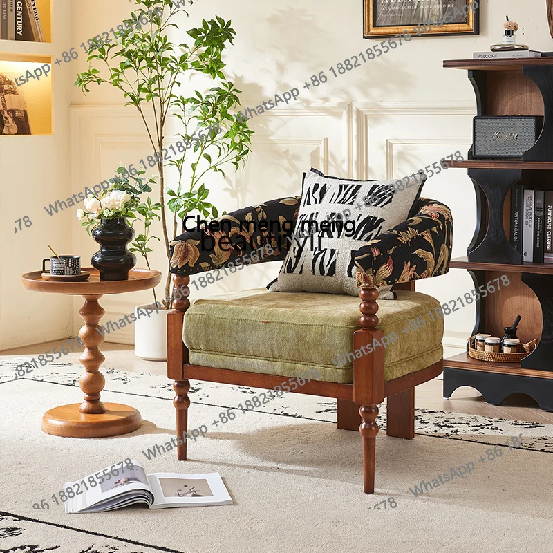 

Italian light luxury solid wood sofa chair, living room designer lounge chair for leisure, lobby restaurant reception chair H