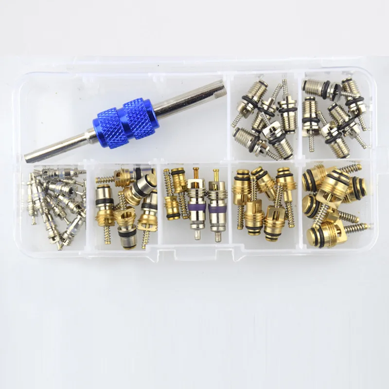 Universal Car Air Conditioner Valve Core Accessories Kit Air Conditioning Refrigeration Tire Valve Stem Cores Repair Tool