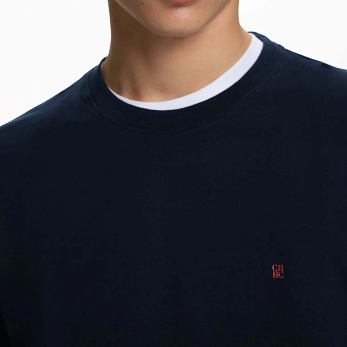 CH Besticktes Einfarbiges Kurzarm-T-Shirt für Herren Rundhals Regular Fit Klassisch Zeitlos Premium-Stoff Lässige Alltags-Oberteile – Detail 7