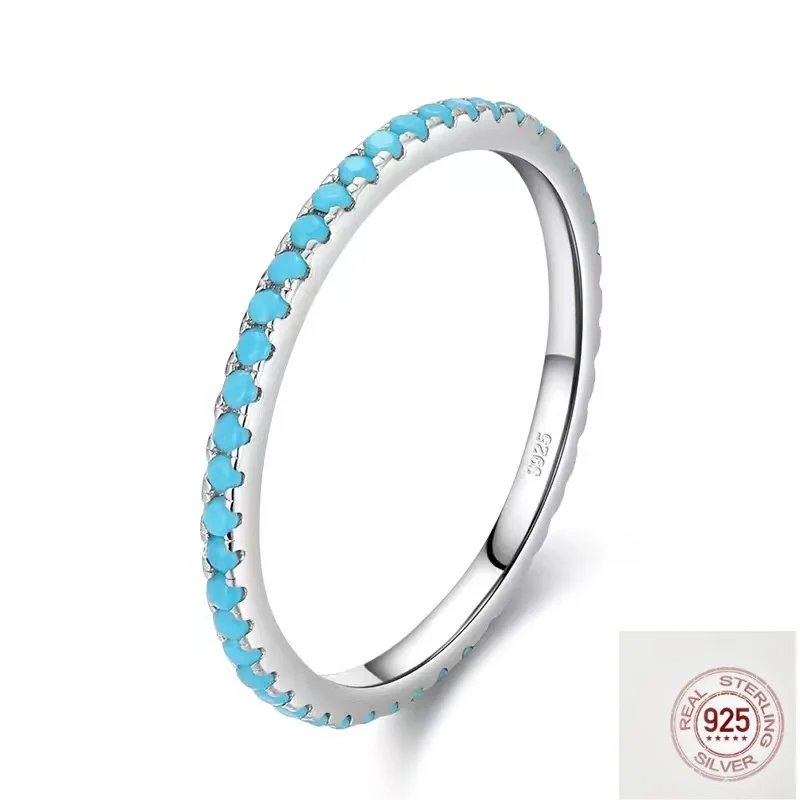 Turquoise Simple Versatile Index Ring for Women, European & American Stackable Trendy Fine Ring, Light Luxury Silver Jewelry