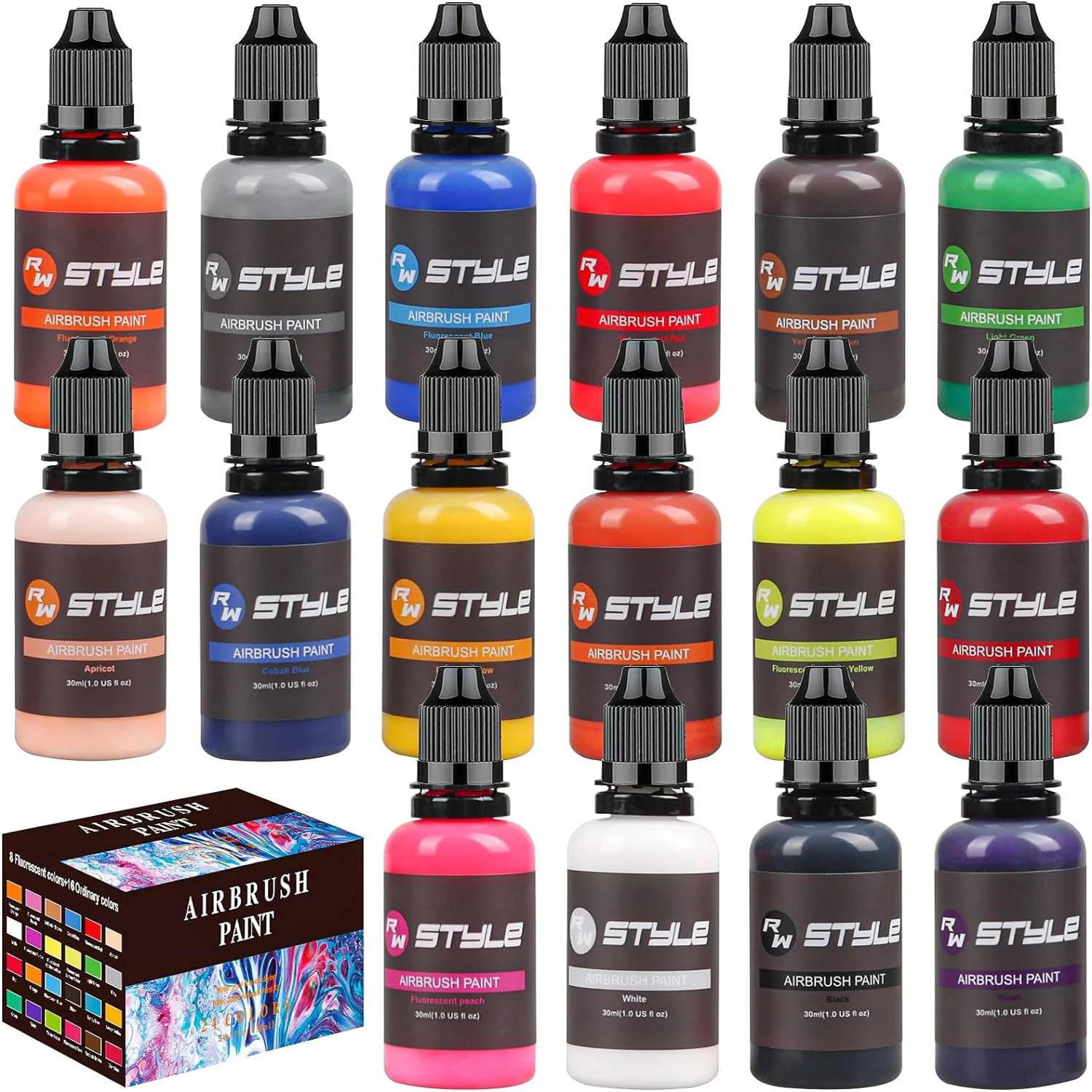 16Colors/Set Airbrush Paint Set, Opaque & Brilliant Acrylic Paint, 1fl Oz, Water Based, Ready To Spray, For Artists, Beginner